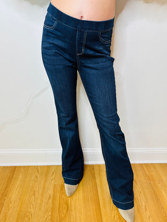 High Rise Dark Pull-on Flare Jeggings