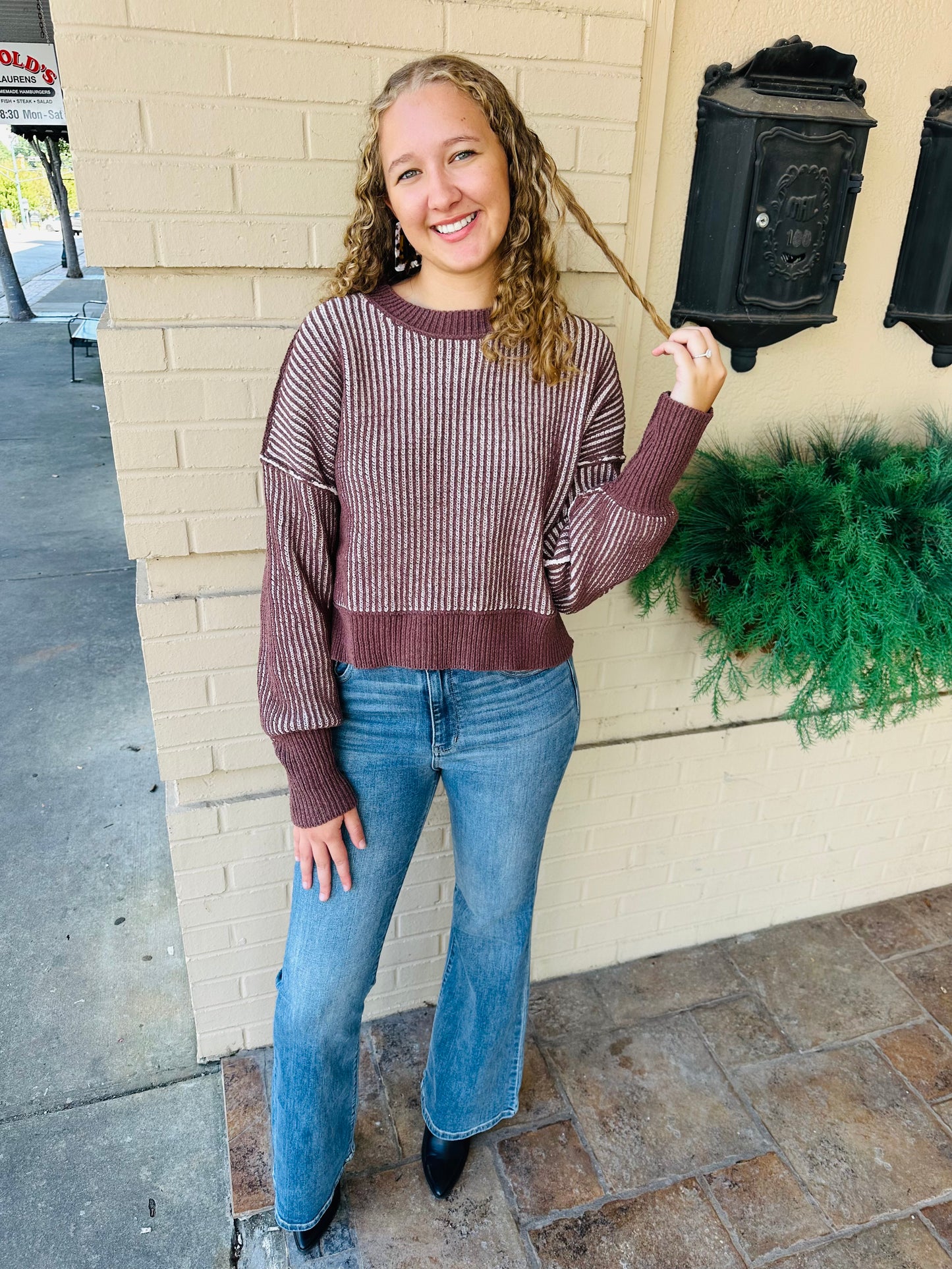 Striped Sweater Top - Chocolate
