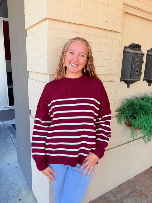 Striped Oversized Sweater - Cabernet