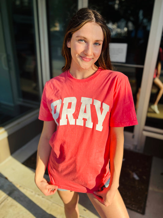Pray Coral Graphic Tee - Coral
