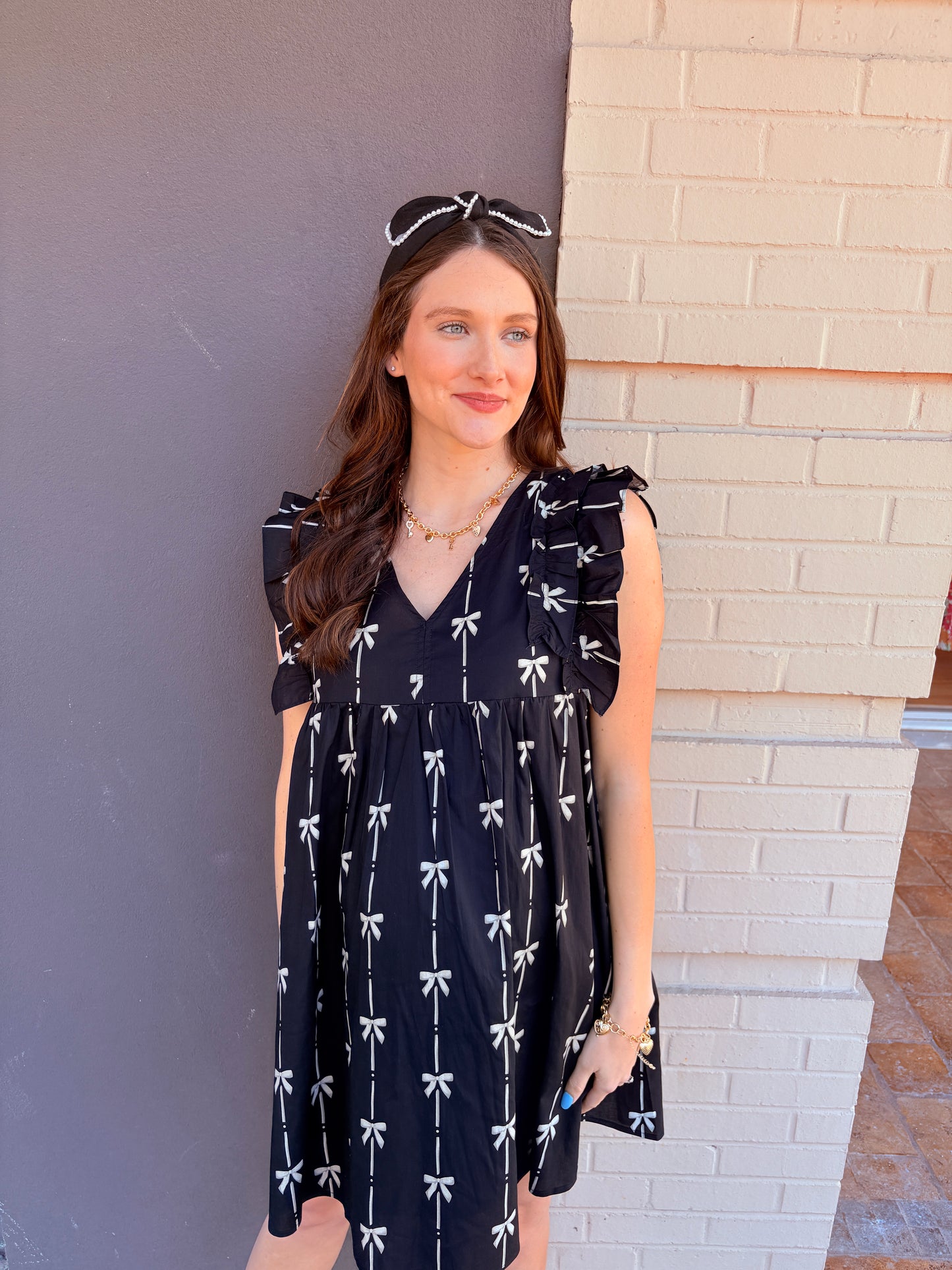 Bow Printed Sleeveless Dress