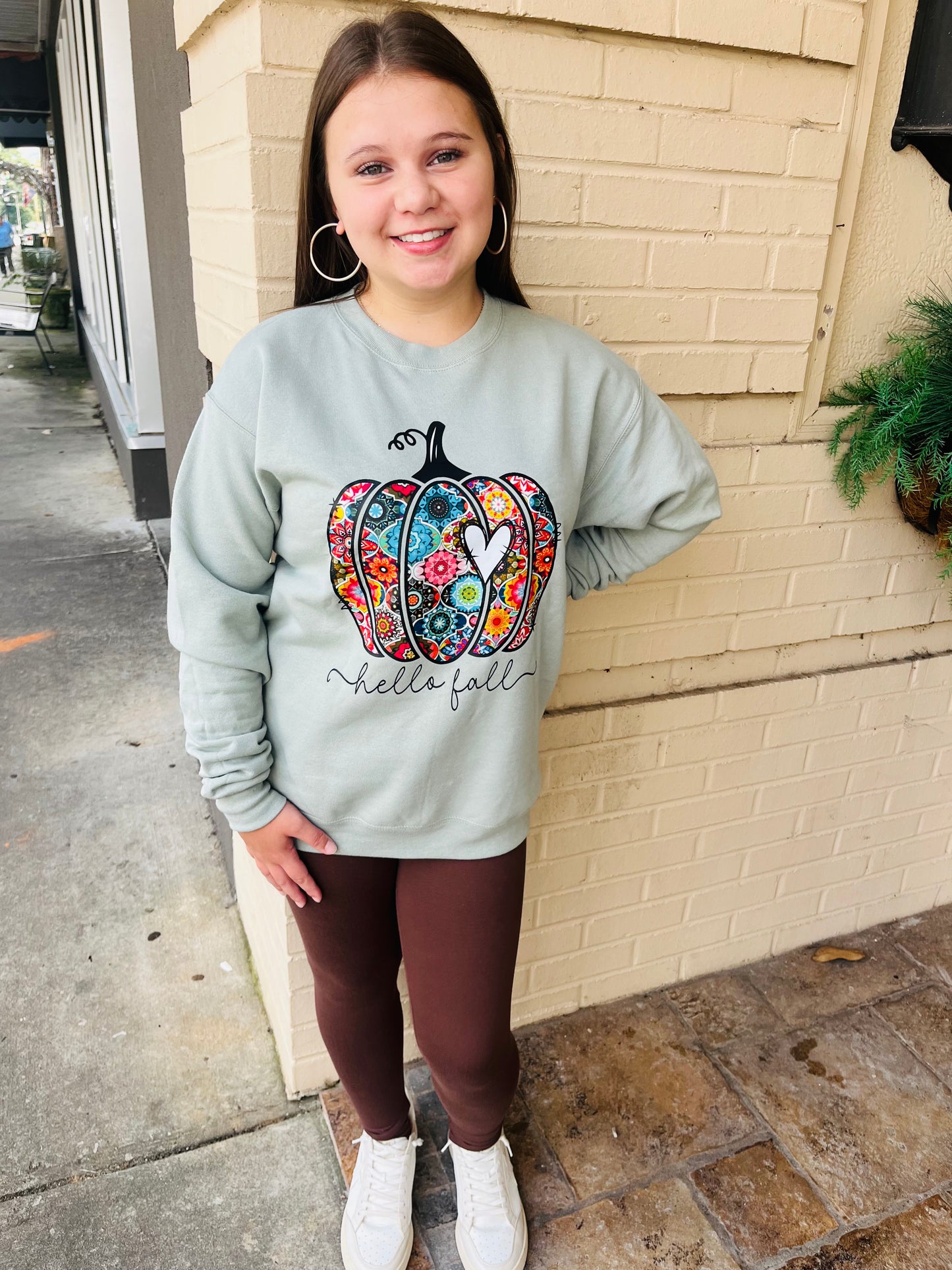 Hello Fall Crewneck Sweatshirt - Sage