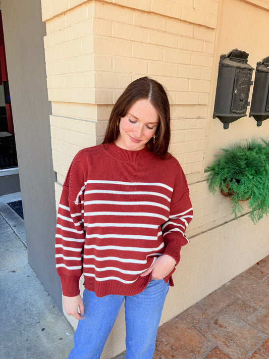 Striped Oversized Sweater - Rust