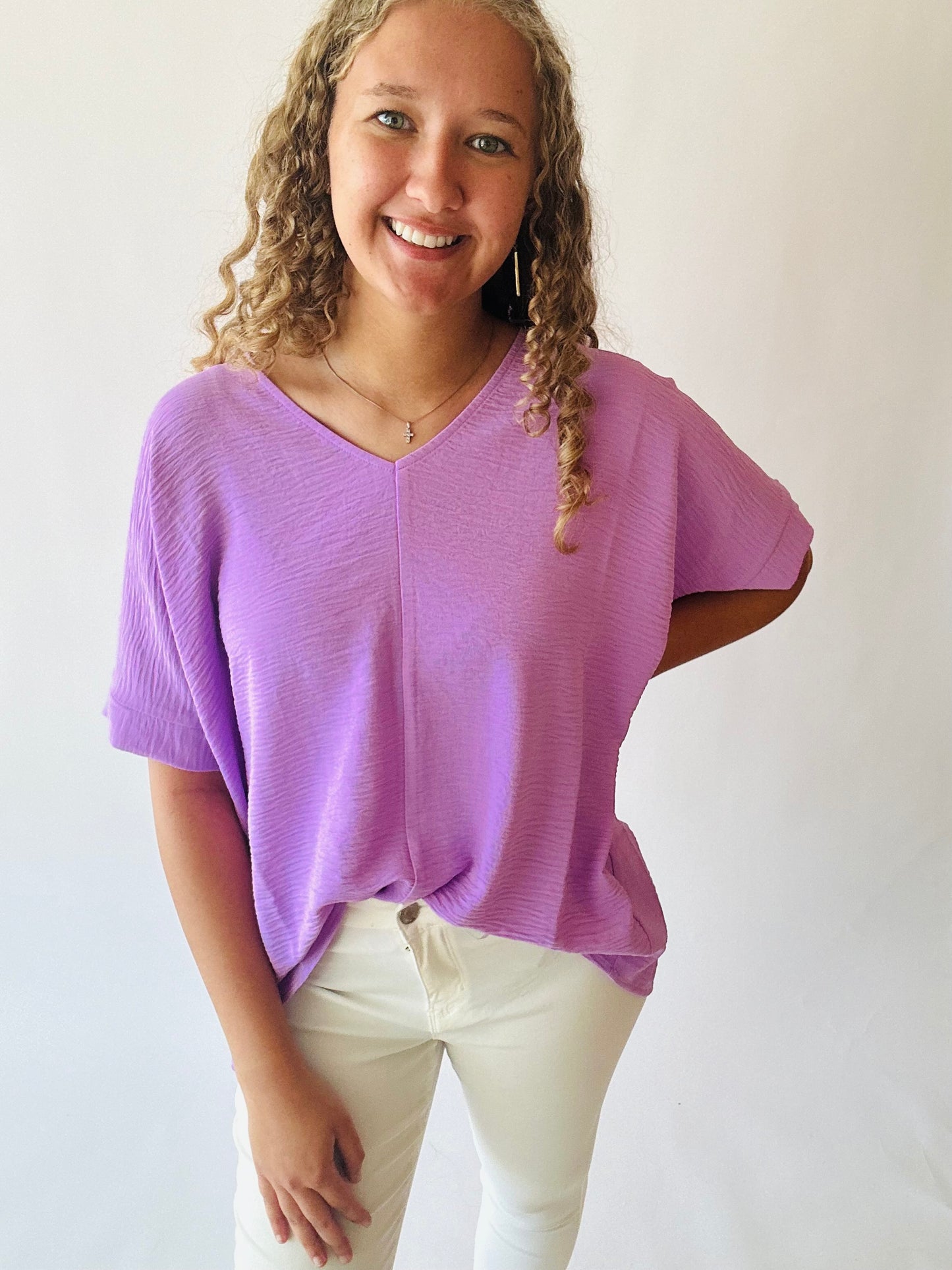 Plus Airflow V-Neck Dolman Top - Lavender