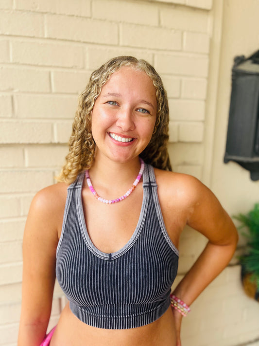 Washed Seamless Racerback Tank - Black