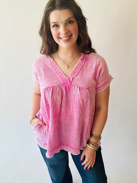 Plus Washed Gauze Top - Fuchsia
