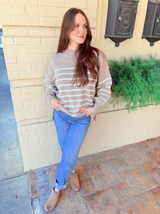 Striped Oversized Sweater - Ash Mocha