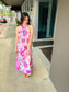 Tropical Print Chiffon Halter Dress - Pink