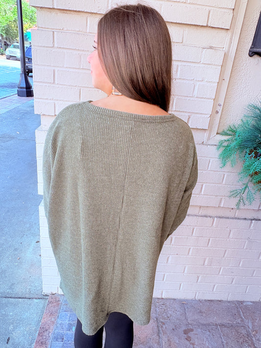 Ribbed Dolman Sweater Top - Dark Olive