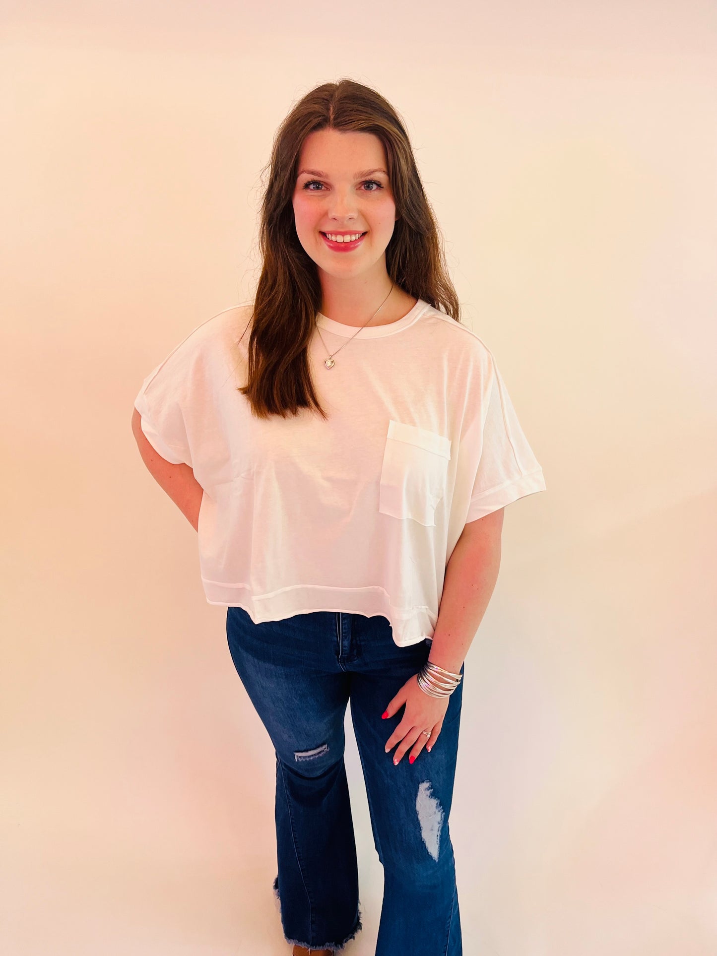 Crop Pocket Top - White