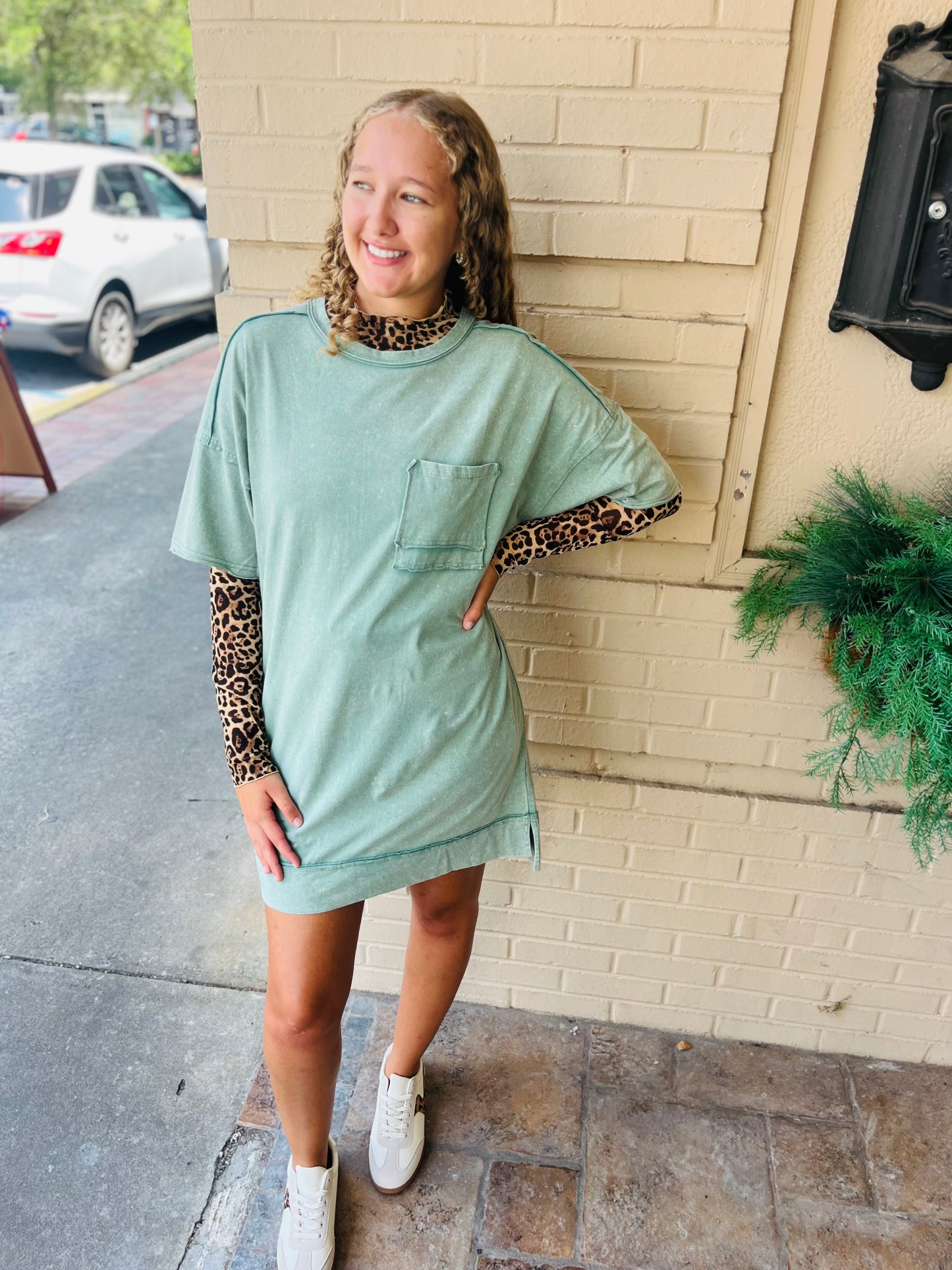 Fitted Sheer Mesh Lace Knit Top - Leopard