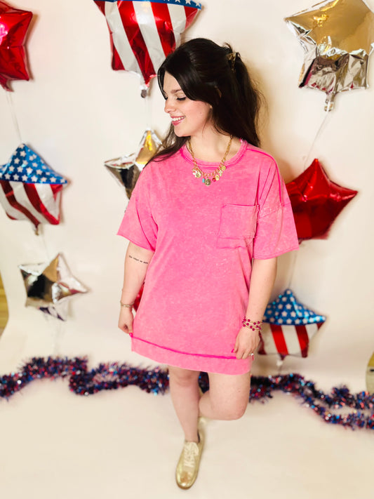 Mineral Washed Shift Dress - Pink