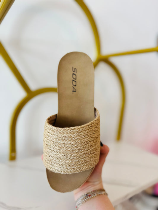 Soda Espadrille Platform Cork Braided Sandal - Beige