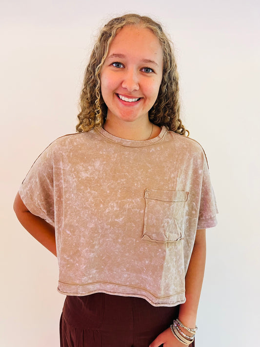 Mineral Washed Oversized Top - Taupe