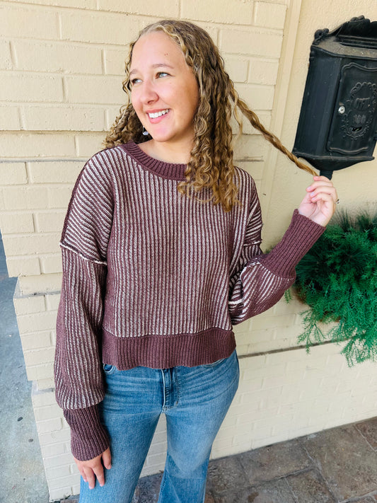 Striped Sweater Top - Chocolate