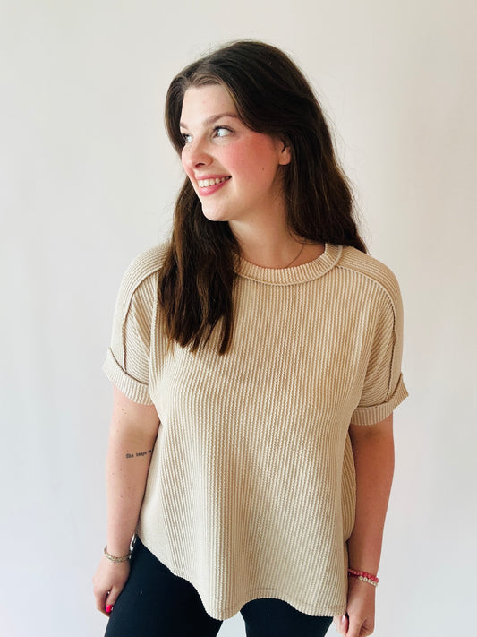 Corded Ribbed Top - Sand Beige