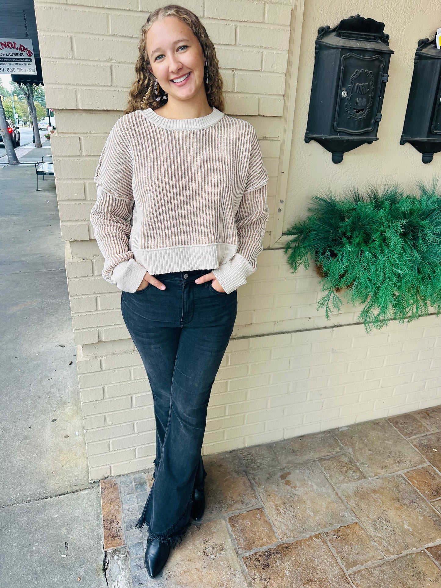 Striped Sweater Top - Ecru