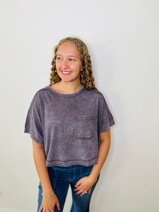 Mineral Washed Oversized Top - Black