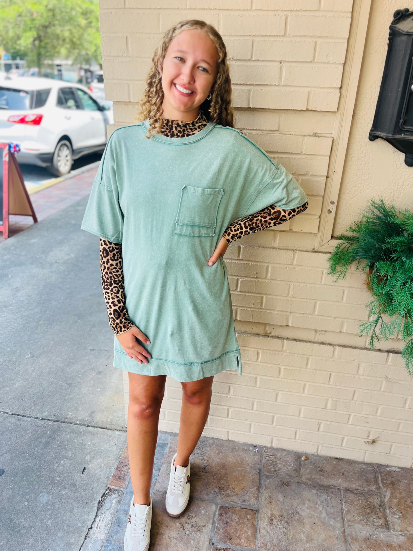 Fitted Sheer Mesh Lace Knit Top - Leopard