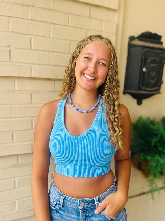 Washed Seamless Racerback Tank - Deep Sky