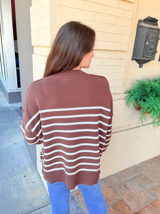 Striped Oversized Sweater - Brown