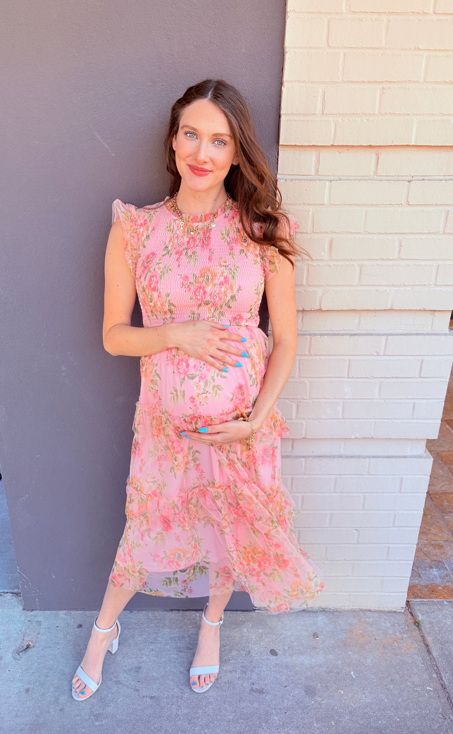 Floral Smocked Ruffle Tiered Maxi Dress - Pink