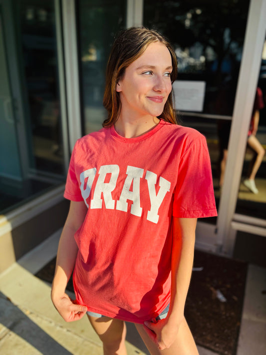 Pray Coral Graphic Tee - Coral