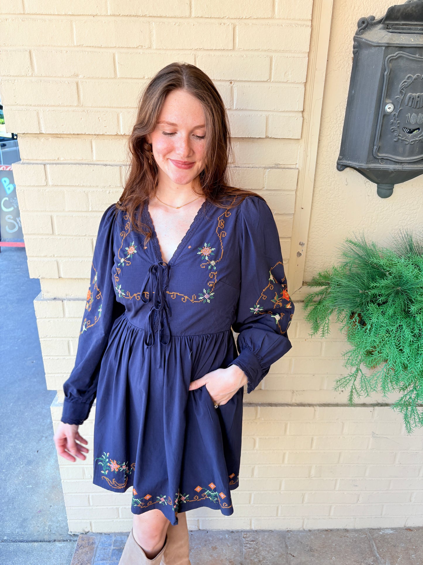 Embroidered Cotton Mini Dress - Midnight
