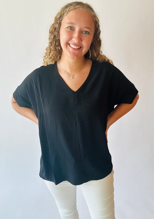 Airflow V-Neck Dolman Top - Black