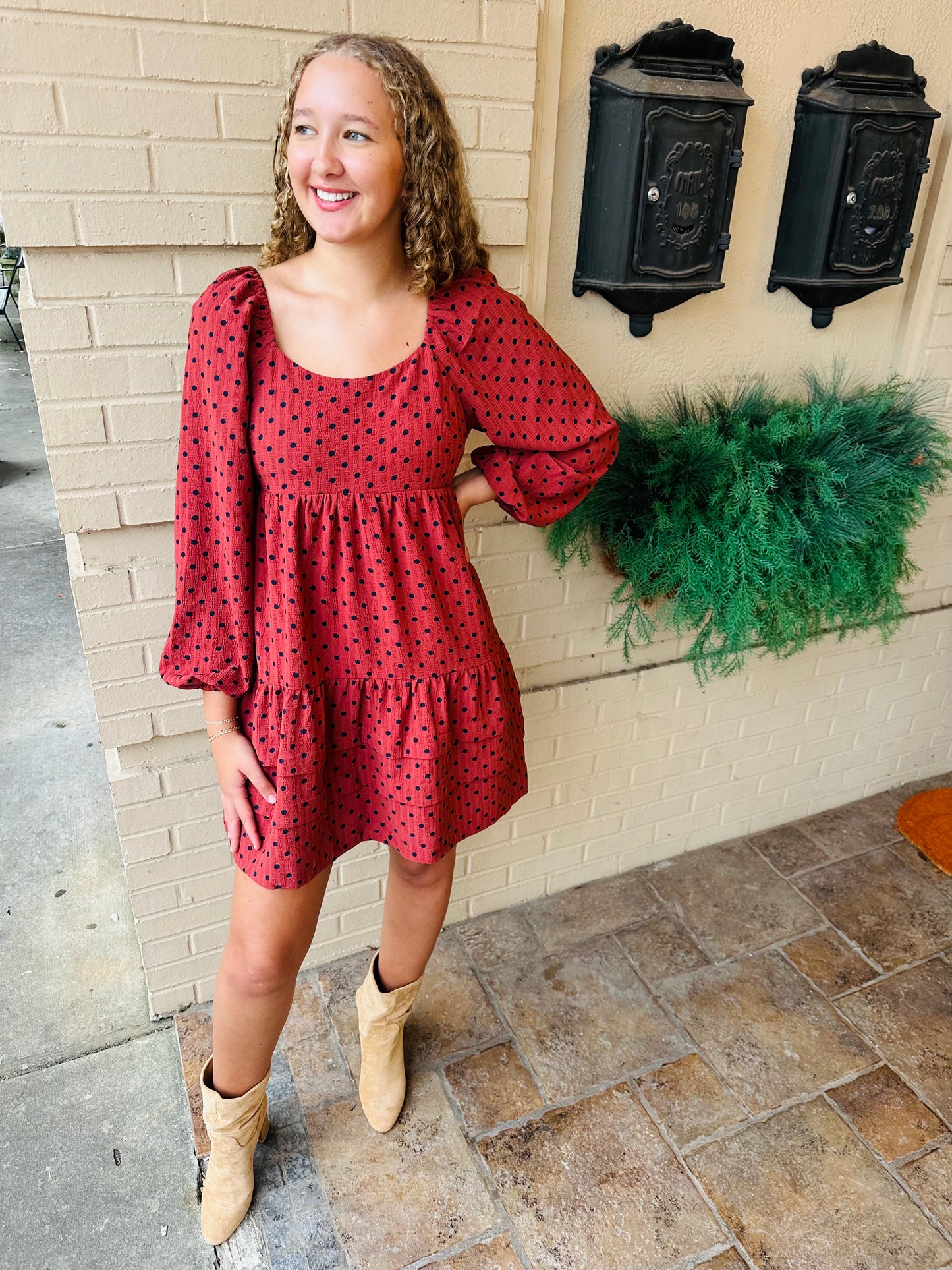 Polka Dot Printed Tiered Dress