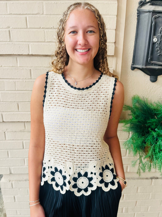 Floral Trim Crochet Top