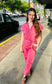Short Sleeve Jumpsuit With Wrap V-Neck Lapel Collar - Rose