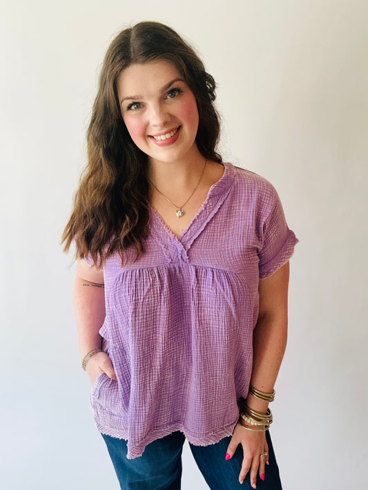 Washed Gauze Top - Lavender