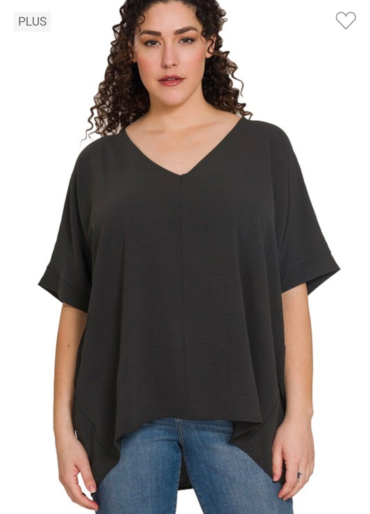 Plus Airflow V-Neck Dolman Top - Black