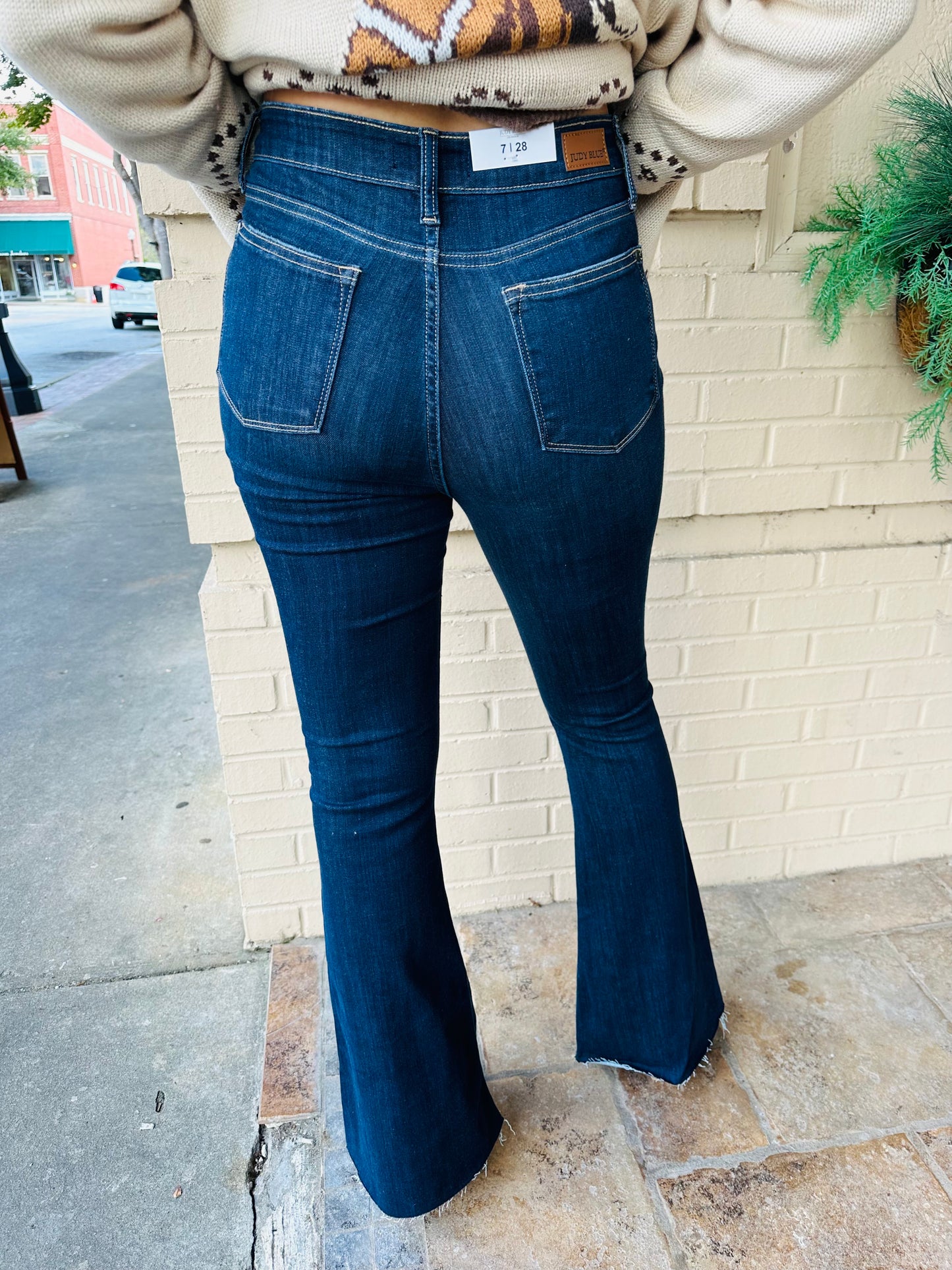 Judy Blue High Waisted Raw Hem Flare - Dark Wash