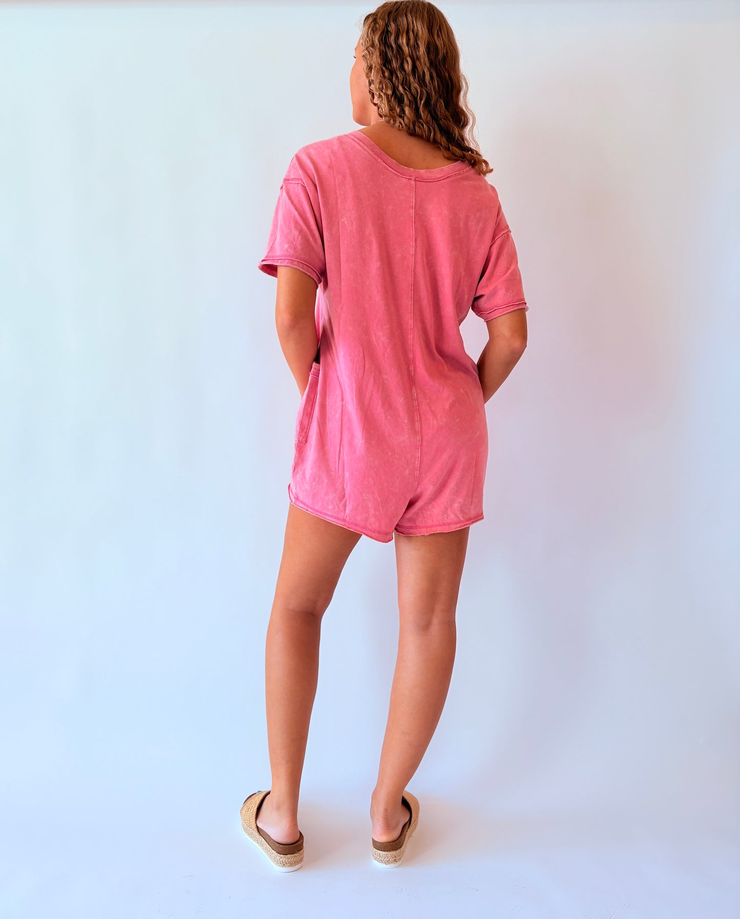 Mineral Washed Oversized Romper - Orchid