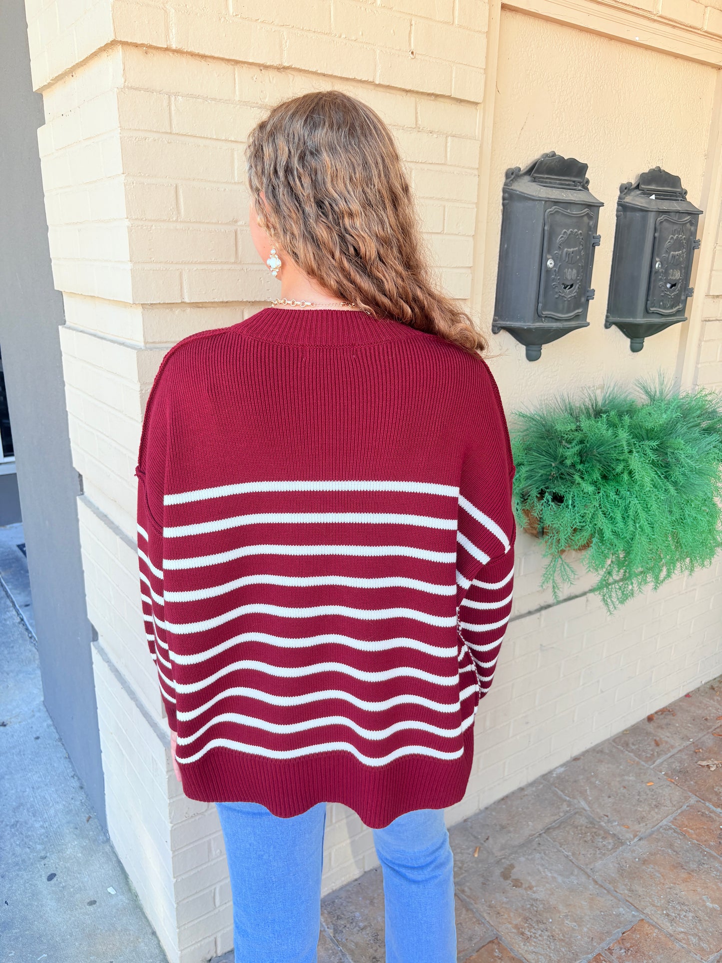 Striped Oversized Sweater - Cabernet