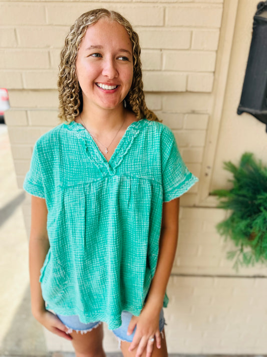Washed Gauze Top - K Green