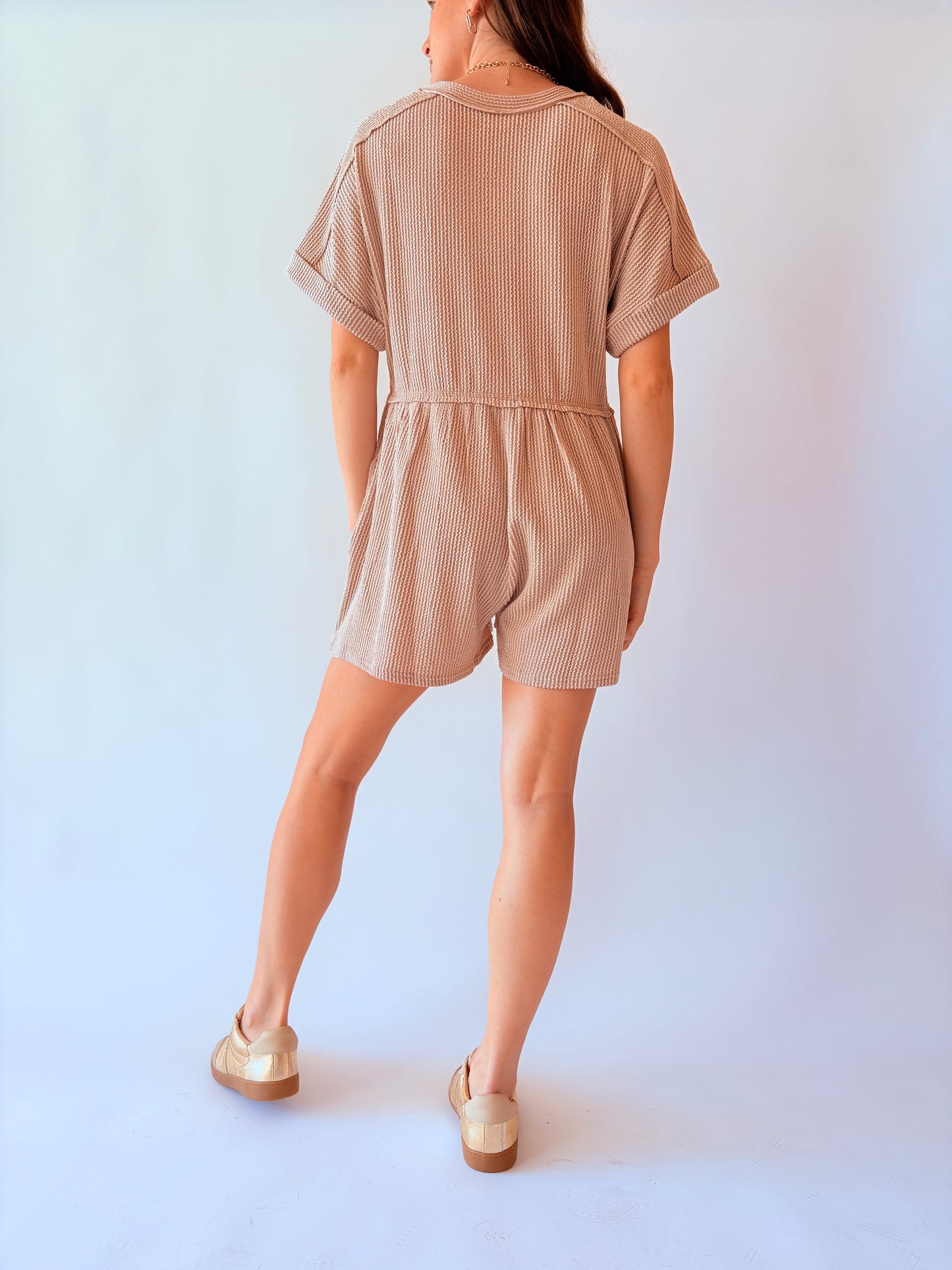 Ribbed Knit Romper - Oatmeal