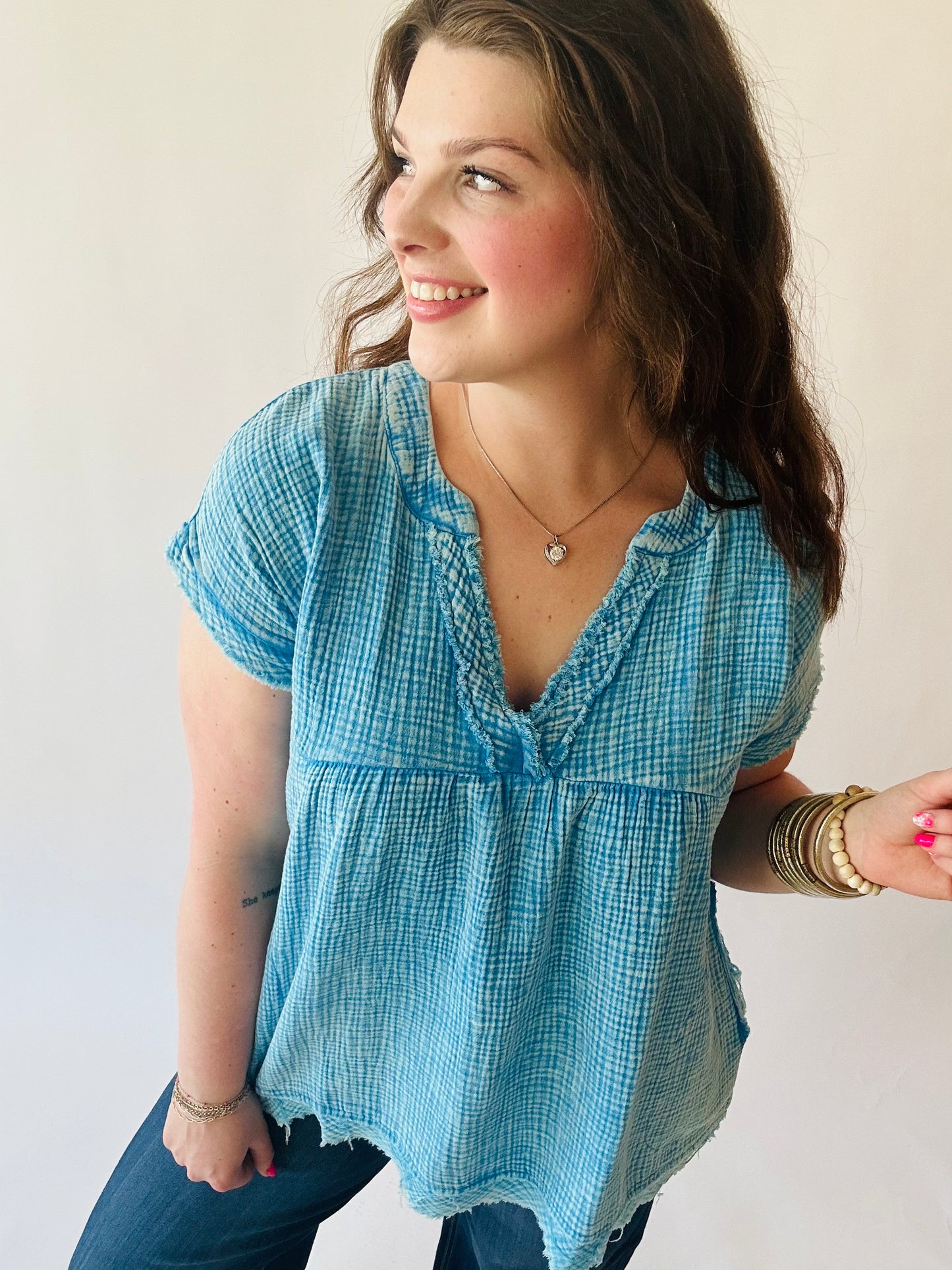 Washed Gauze Top - Deep Sky