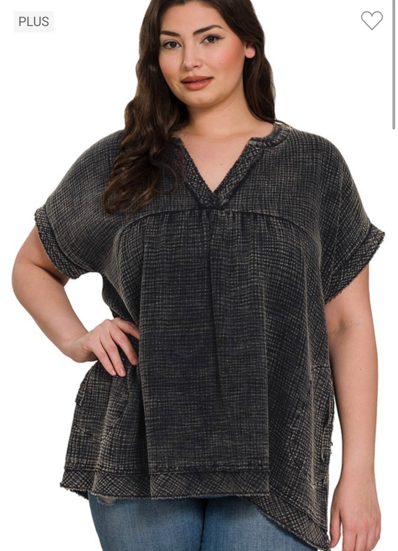 Plus Washed Gauze Top - Ash Black