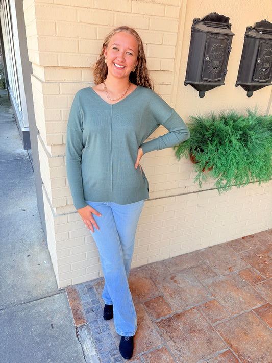 Super Soft Front Seam Sweater - Ash Jade