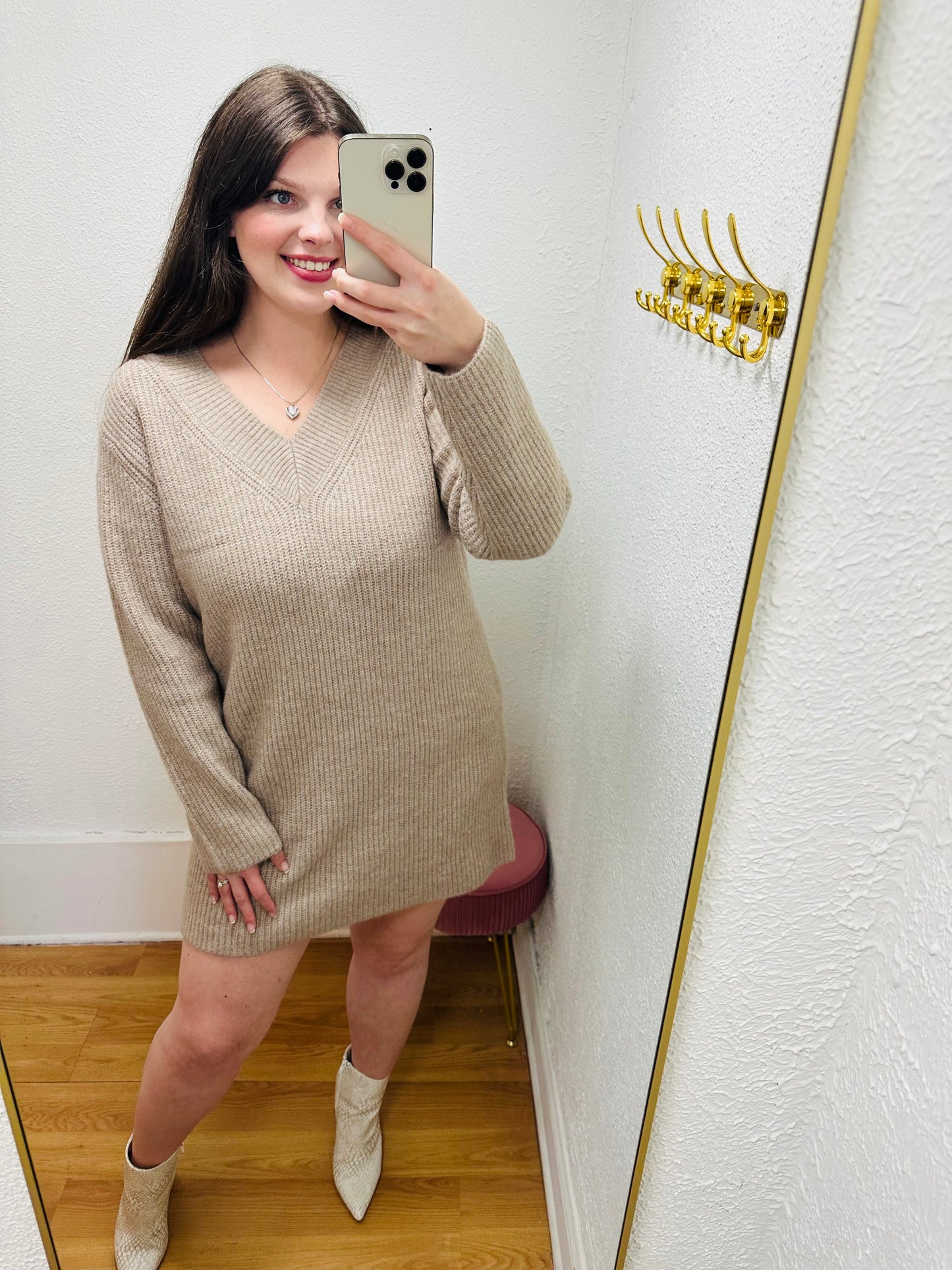 V Neck Sweater Dress