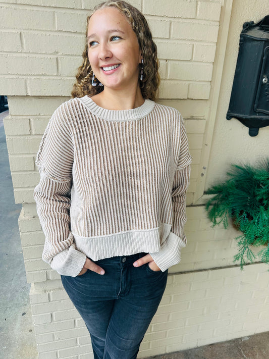 Striped Sweater Top - Ecru