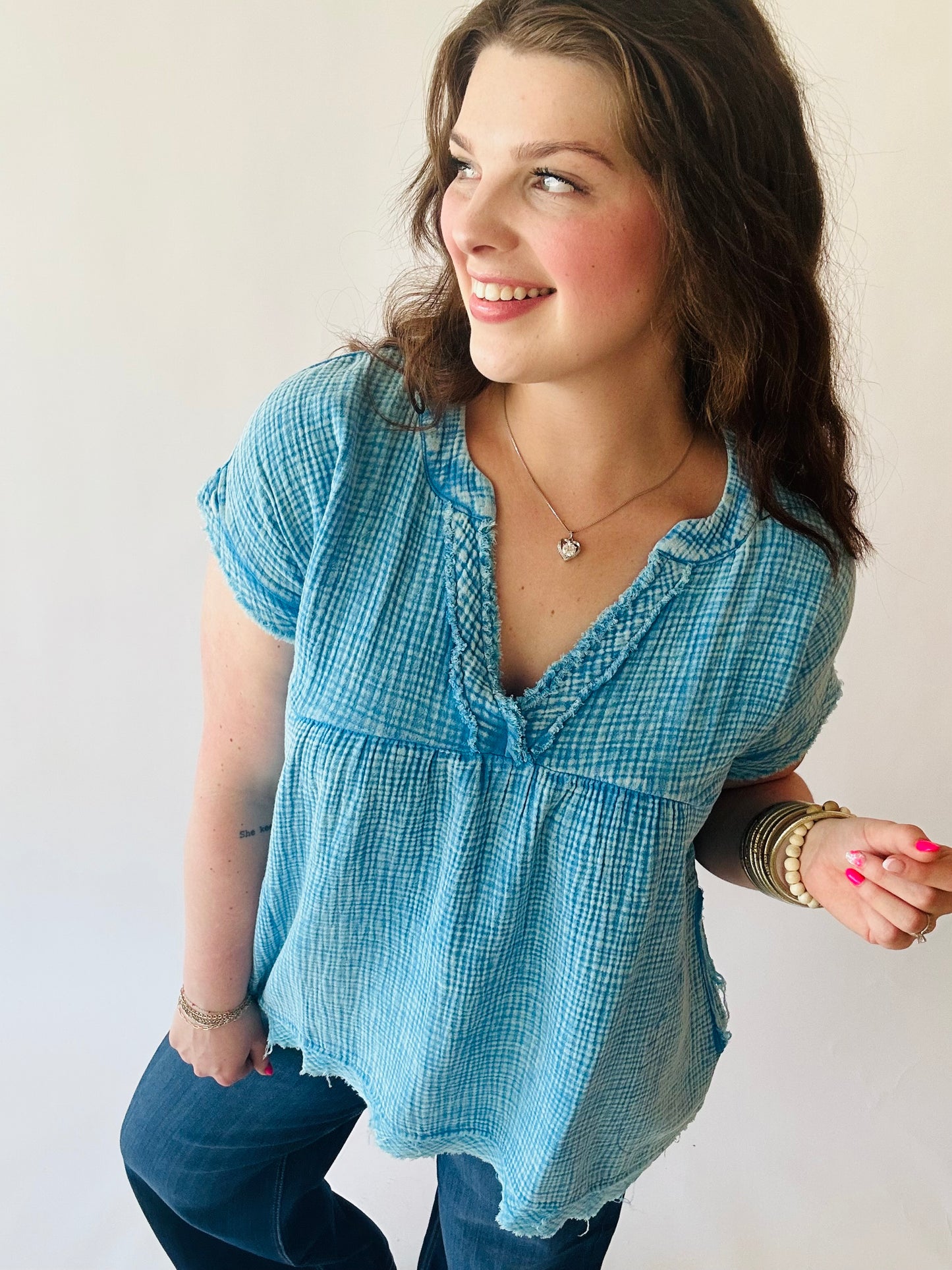 Washed Gauze Top - Deep Sky