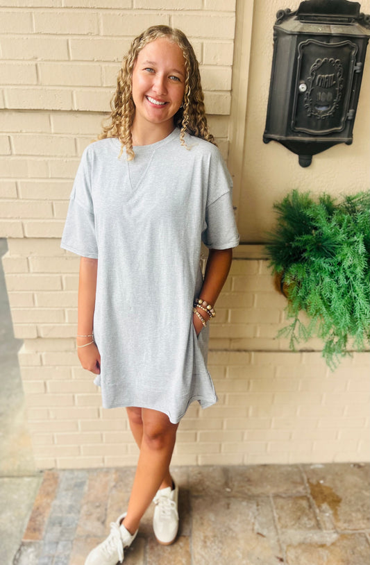 Mineral Washed Comfy Knit Dress - Grey