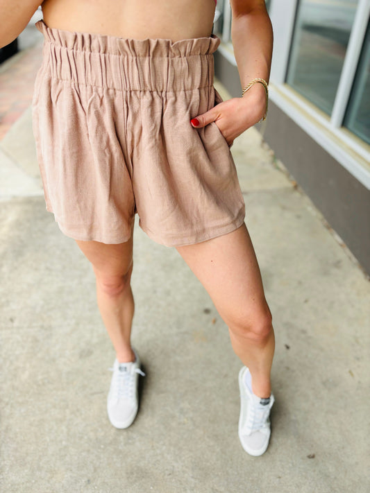 Linen Paperbag Shorts - Tan