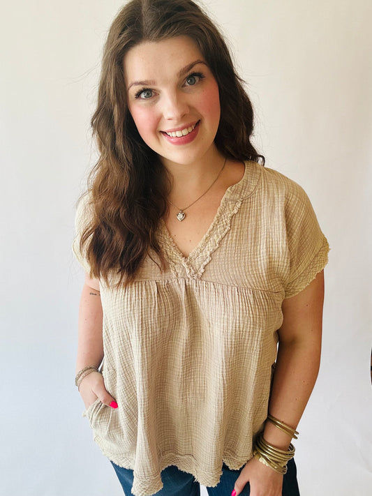 Washed Gauze Top - Ash Mocha