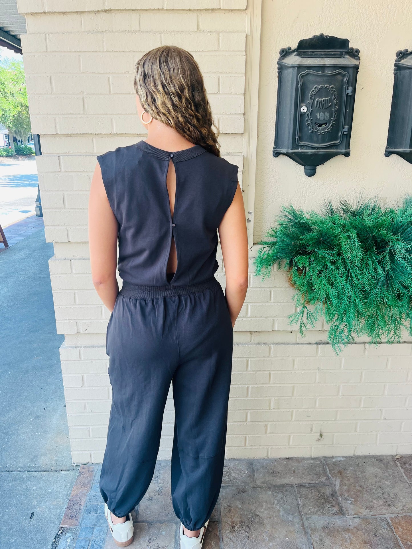 Drawstring Waist Sleeveless Knit Jumpsuit