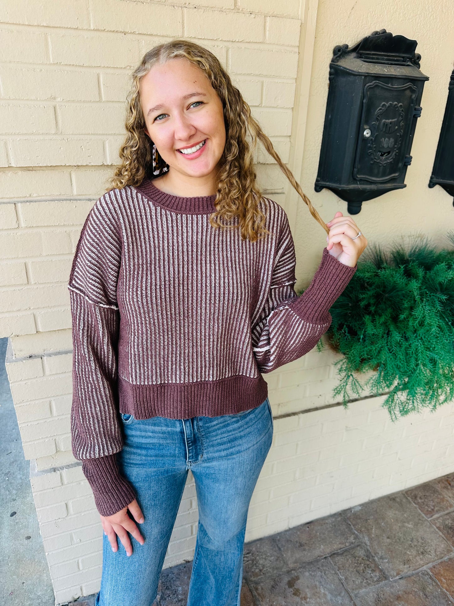 Striped Sweater Top - Chocolate